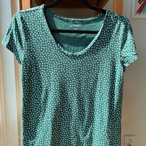 Ann Taylor Loft Green and White Polka Dot T-Shirt